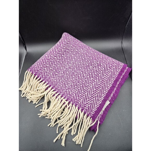 Chi Coracao Wool Oversize Scarf Purple Zig Zag 66" × 23" Portugal - Picture 5 of 5